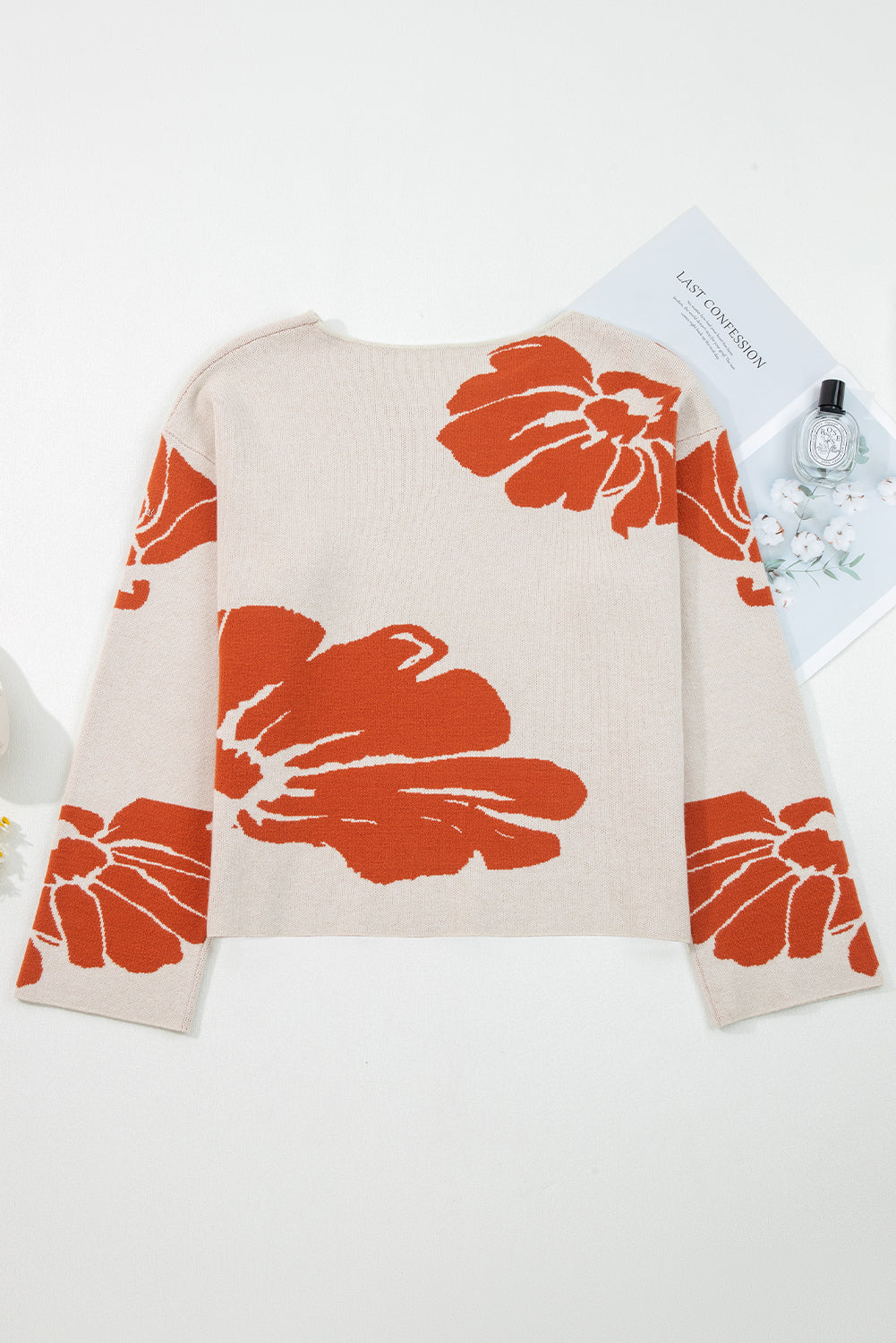 Floral Round Neck Wide Sleeve Baggy Sweater