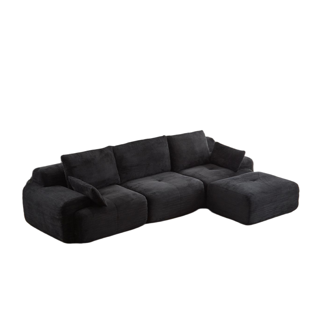 Modern Memory Foam Compressed Sofa,Large Sectional Couches for Living Room,Pet-Friendly Cloud Modular Sectional Sofa,Corduroy Fabric,Extra Deep Loveseat,No assembly required, Black