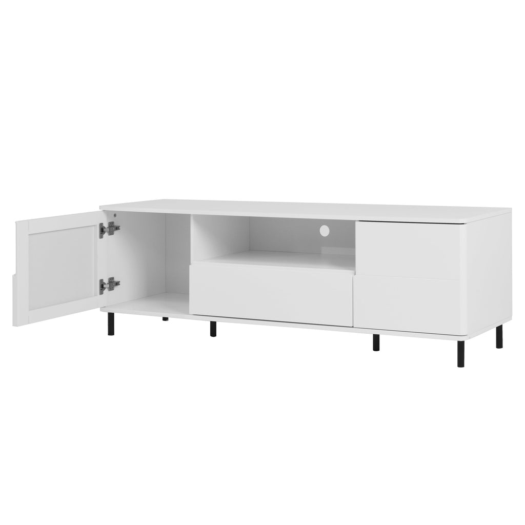High Gloss Panel Modern TV Console, TV Stand, Entertainment Center with Storage Shelves,TV Cabinet for Living Room, Bedroom, Cloud White 63x15.74x19.68 inch
