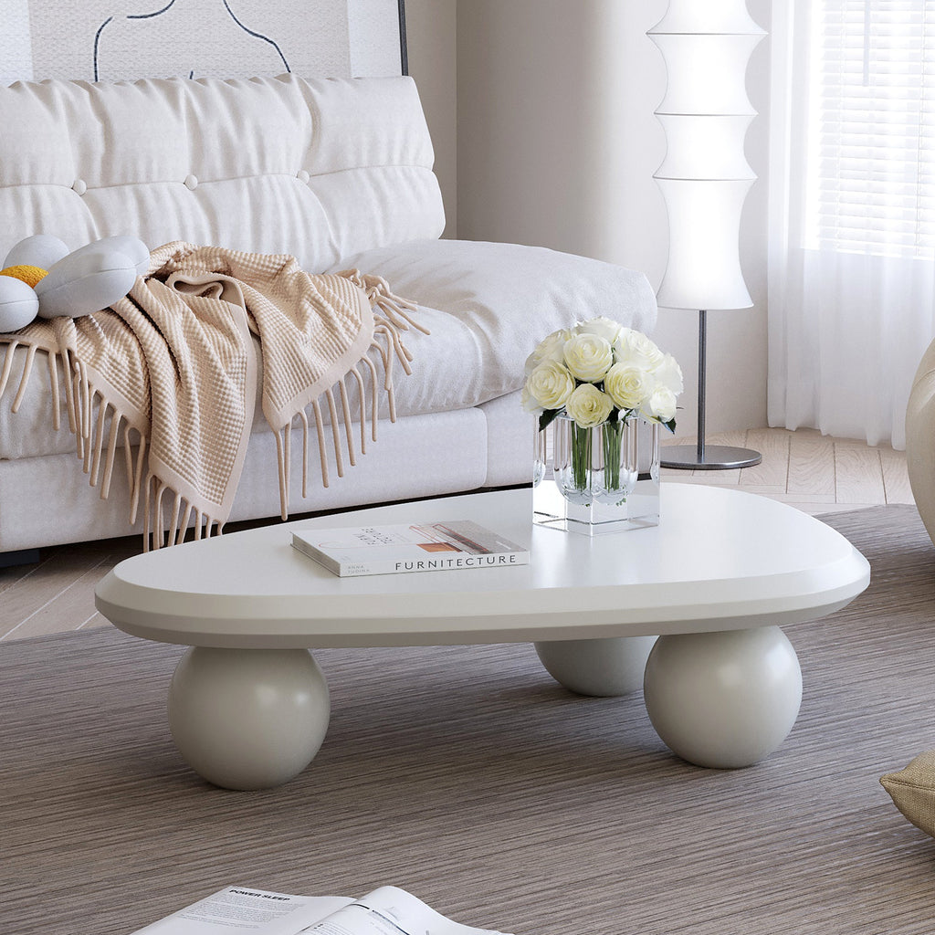 Cloud Coffee Table with 3 Ball Legs Modern Wooden Accent Center Table Unique Accent Table for Small Spaces for Living Room