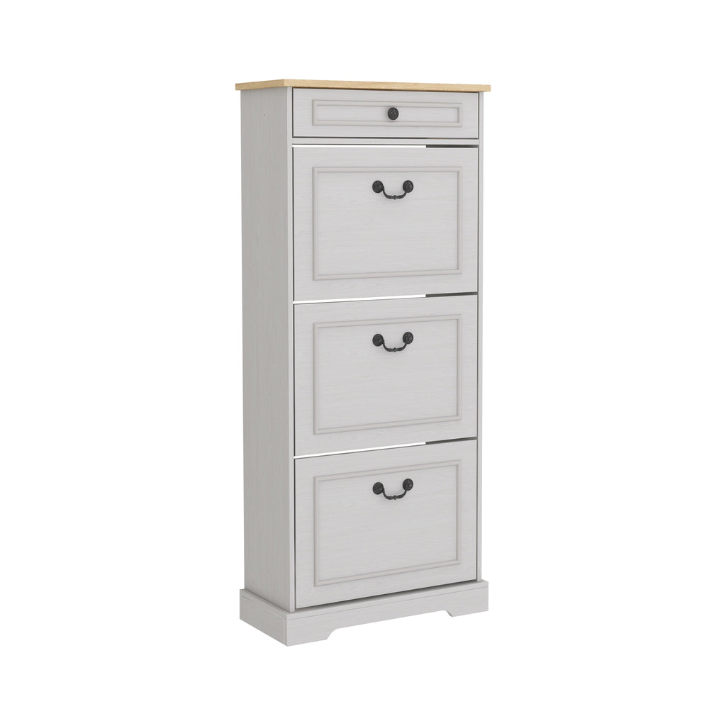Shoe Storage Cabinet with 1 Drawer, 3 Flip Drawers, Freestanding Shoe Cabinet Organizer with Adjustable Shelf, Shoe Cabinet for Entryway, Foyer, Slim Shoe Cabinet-Antique White