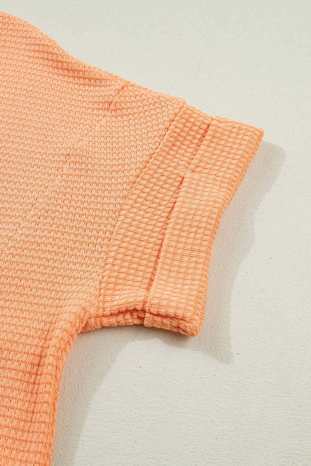 Solid Waffle Knit V-Neck Short Sleeve Top