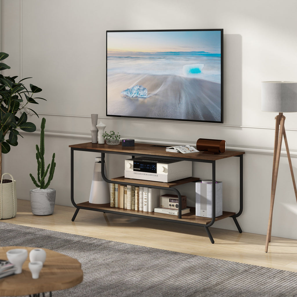 There are installation videos and scene videos. TV socket and LED light - TV stand TV up to 55 ', small unit modern TV console suitable for living room and bedroom, light grey