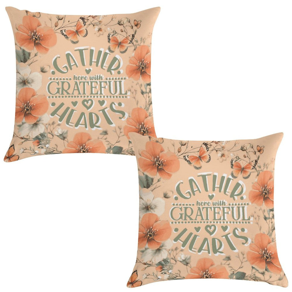Gather Here with Grateful Hearts Orange 2-Piece Ultra-Soft Pillowcase Set - 18"×18"