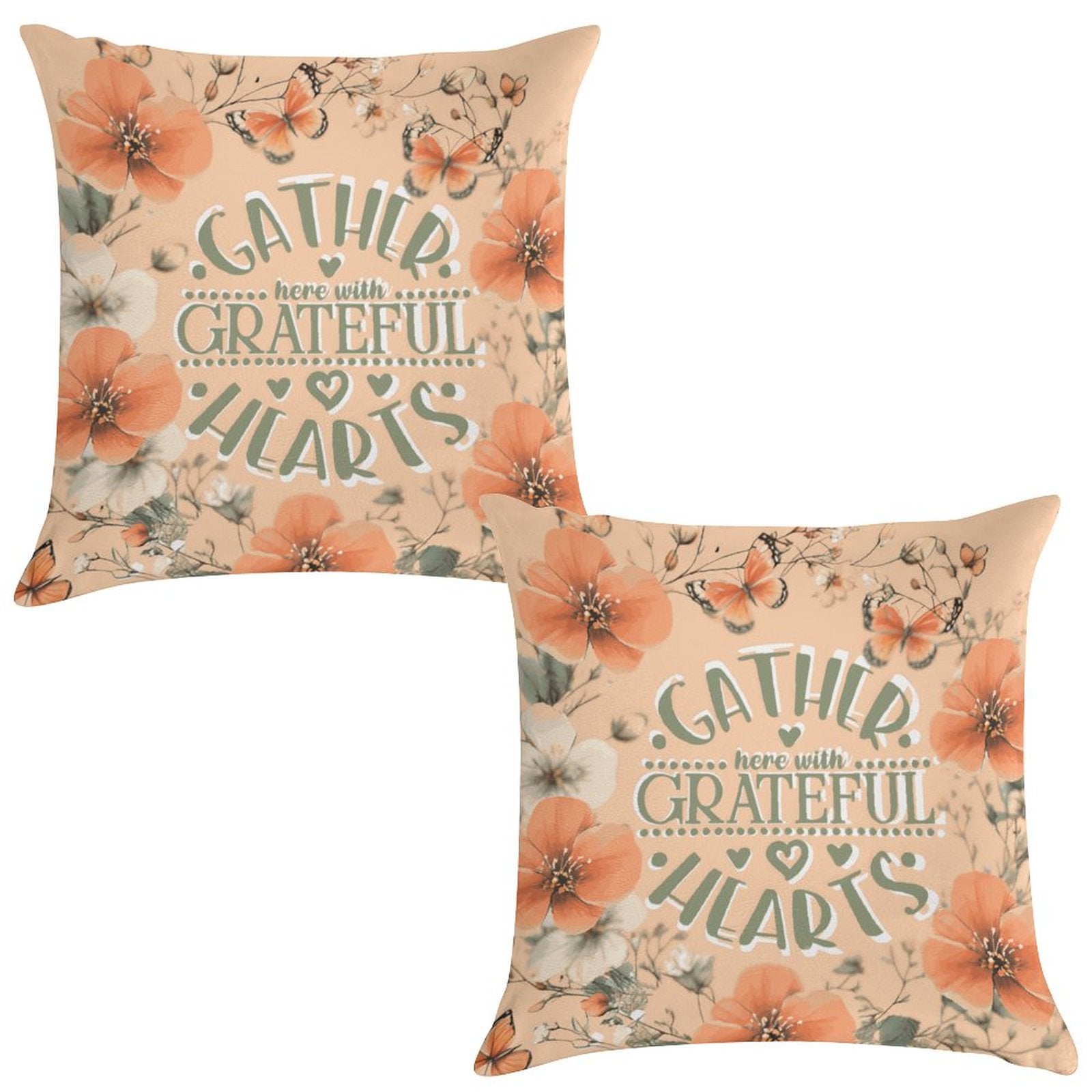 Gather Here with Grateful Hearts Orange 2-Piece Ultra-Soft Pillowcase Set - 18"×18"