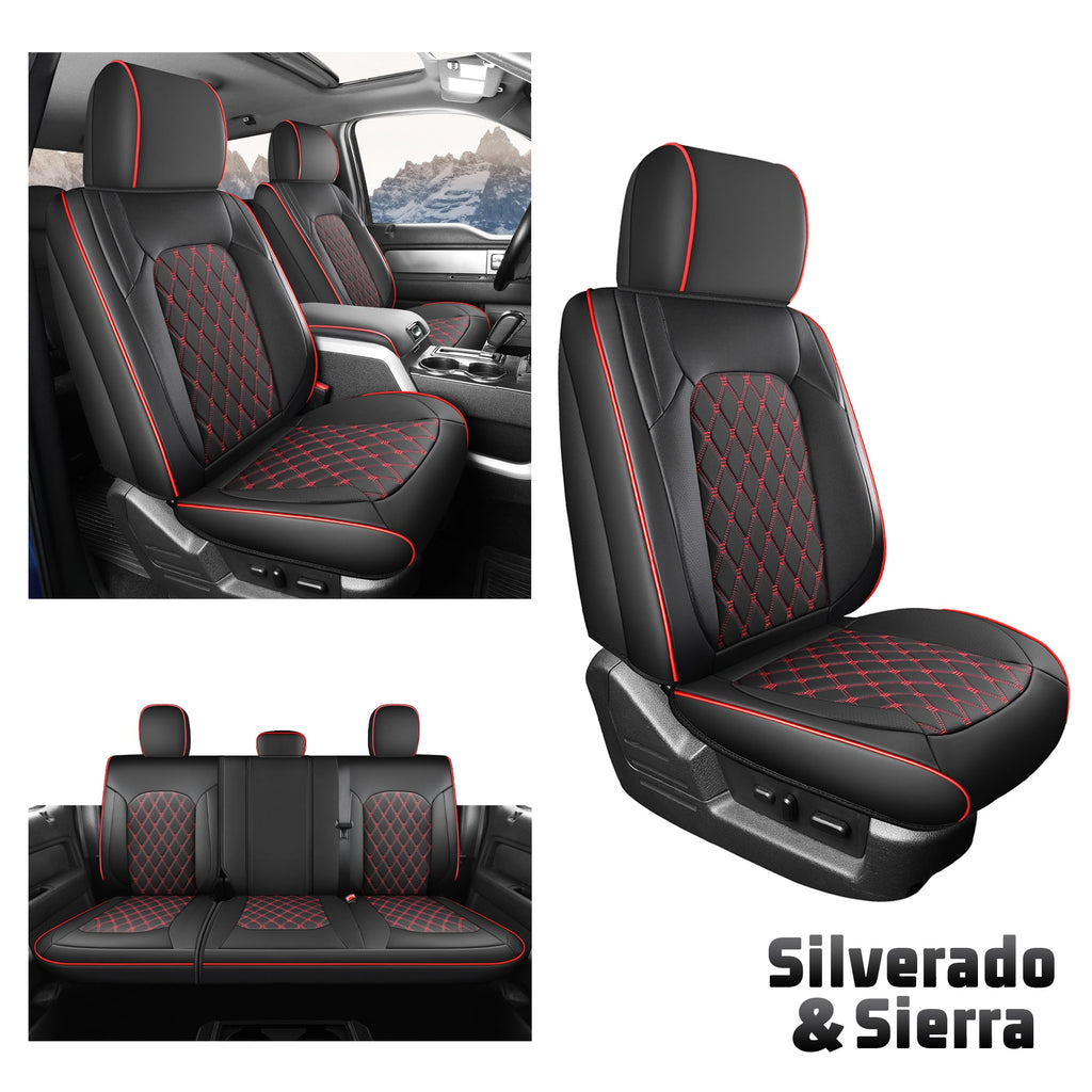 Umbrauto Leather Seat Covers for Silverado/Sierra, Waterproof Custom Full Set Seatcovers for Chevy Silverado/GMC Sierra 2007-2013 & 2019-2026 1500, 2020-2026 2500HD 3500HD Crew/Double/Extended Cab