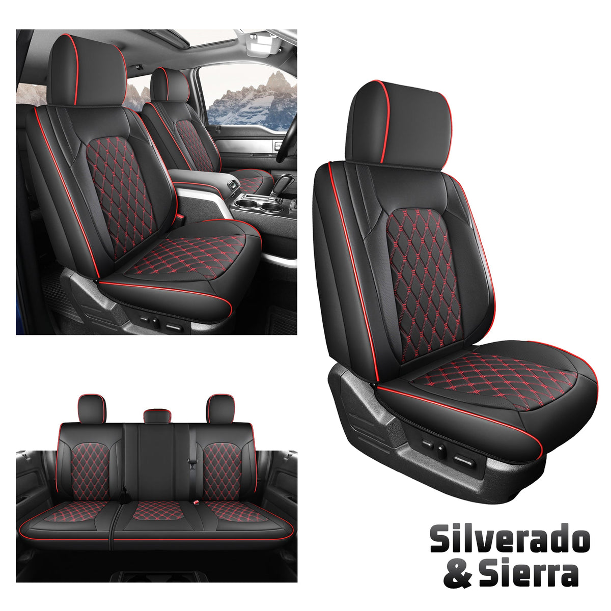 Umbrauto Leather Seat Covers for Silverado/Sierra, Waterproof Custom Full Set Seatcovers for Chevy Silverado/GMC Sierra 2007-2013 & 2019-2026 1500, 2020-2026 2500HD 3500HD Crew/Double/Extended Cab