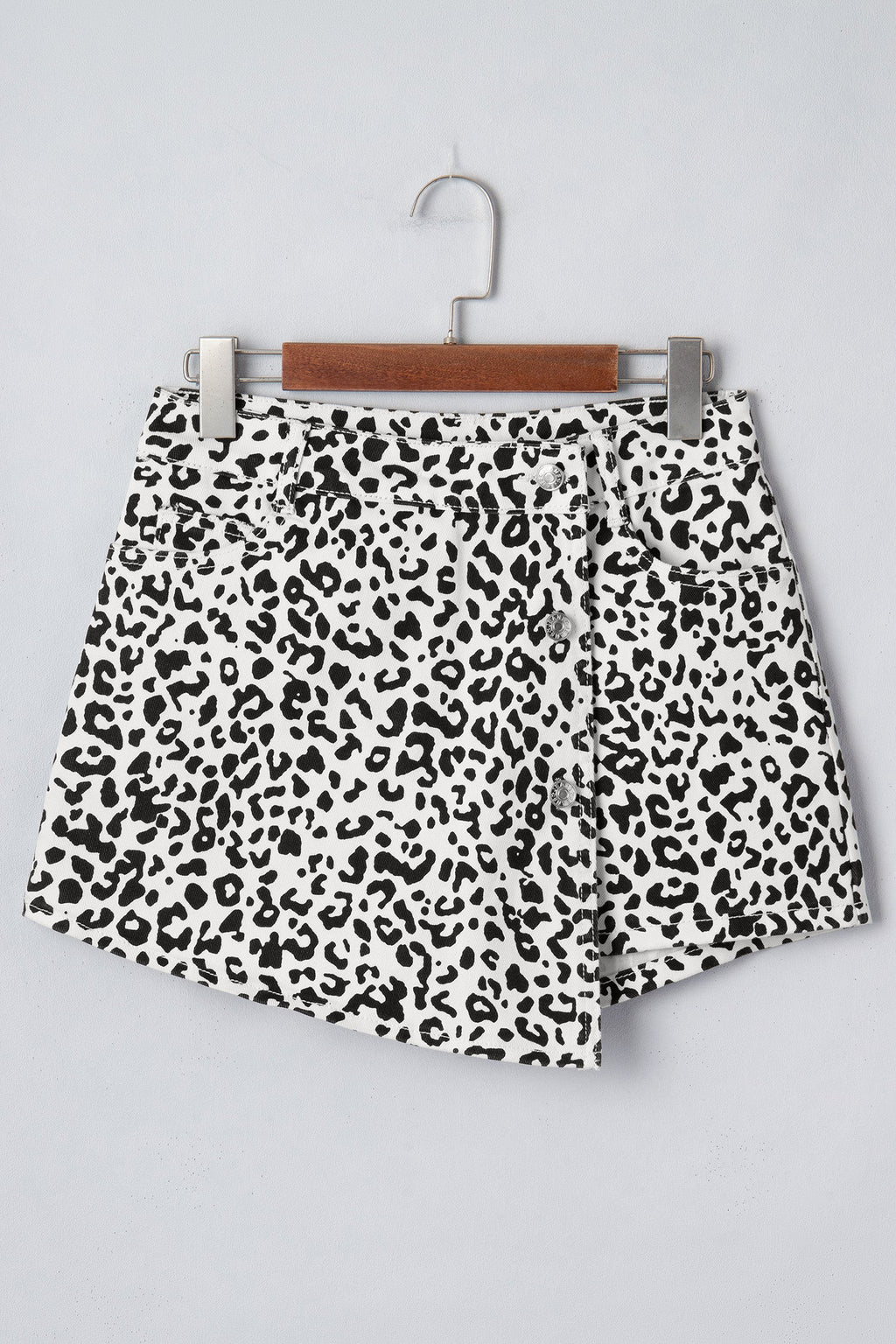 Leopard Denim Buttoned Overlap Shorts