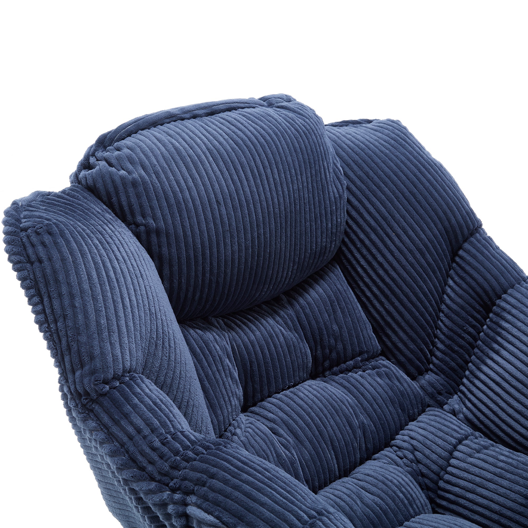 Lazy Chair with Ottoman, Modern Lounge Accent Chair with Armrests and a Side Pocket, Leisure Upholstered Sofa Chair Reading Chair with Footrest for Small Space, Corner Chair-Navy blue