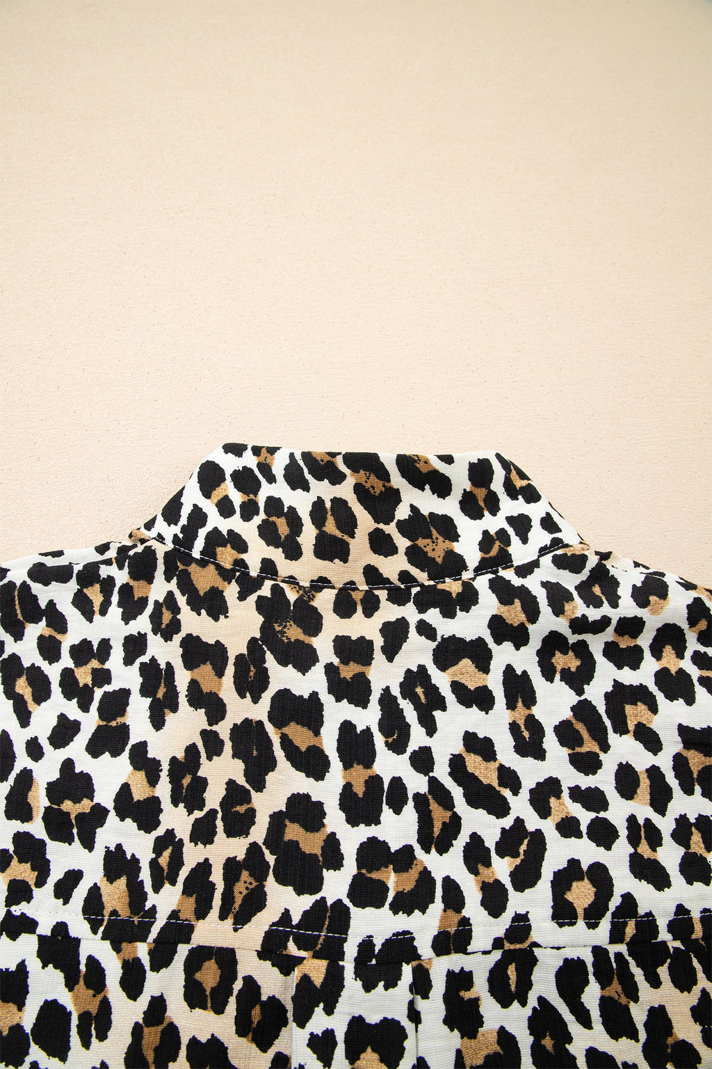 Leopard Half Buttoned Short Sleeve Mini Dress