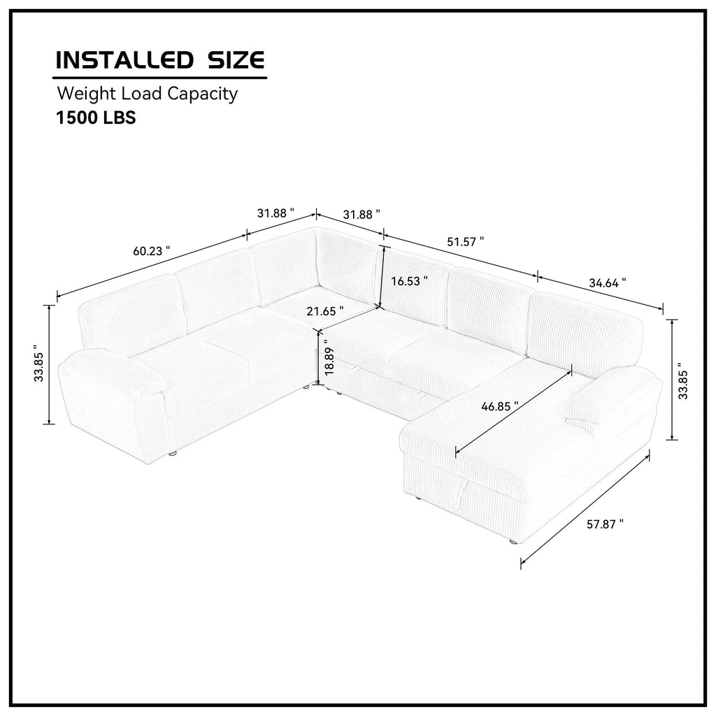 Oversized Modular Storage Sectional Sofa Couch for Home Apartment Office Living Room,Free Combination L/U Shaped Corduroy Upholstered Deep Seat Furniture Convertible Sleeper Sofabed RIGHT