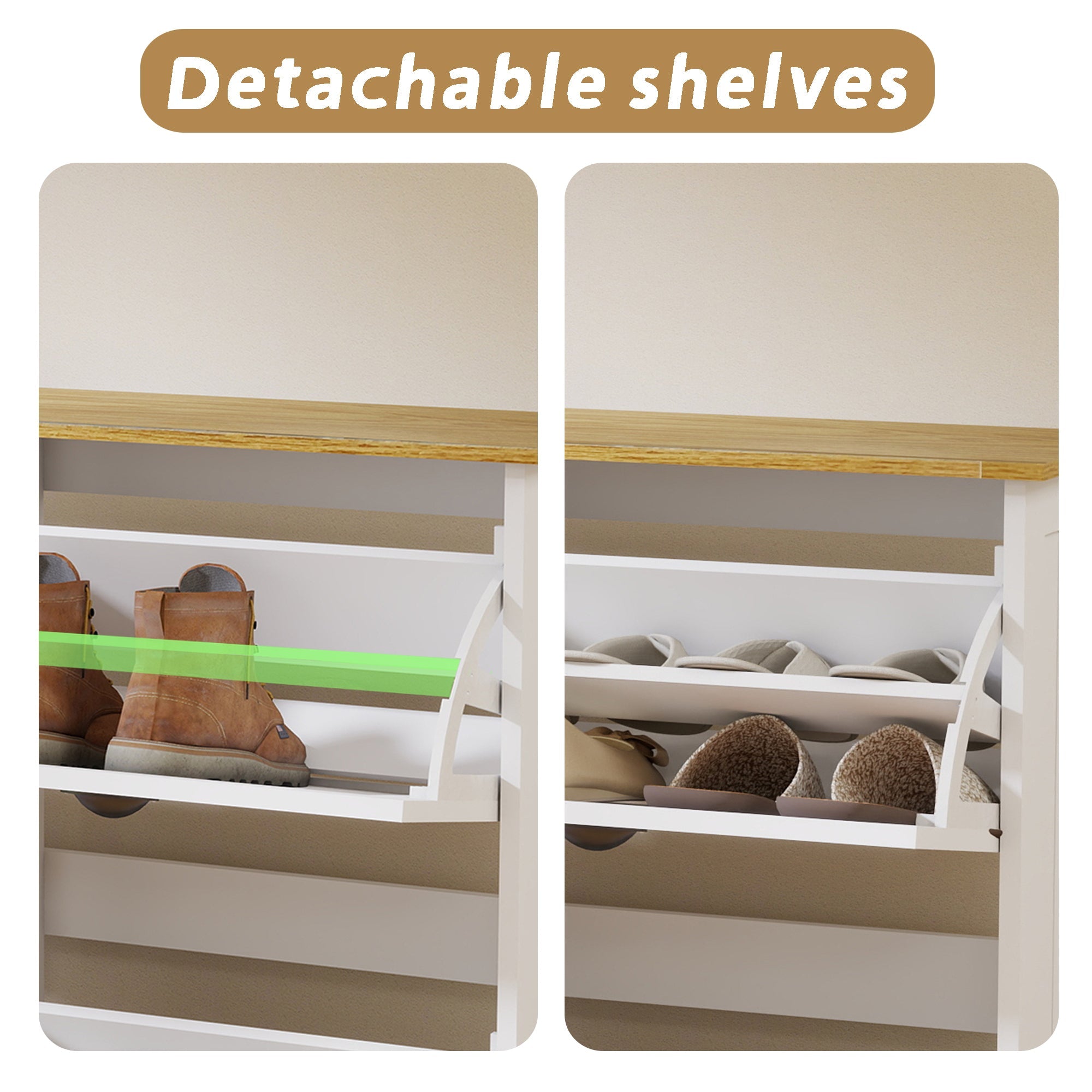 Shoe Storage Cabinet with 1 Drawer, 3 Flip Drawers, Freestanding Shoe Cabinet Organizer with Adjustable Shelf, Shoe Cabinet for Entryway, Foyer, Slim Shoe Cabinet-Antique White