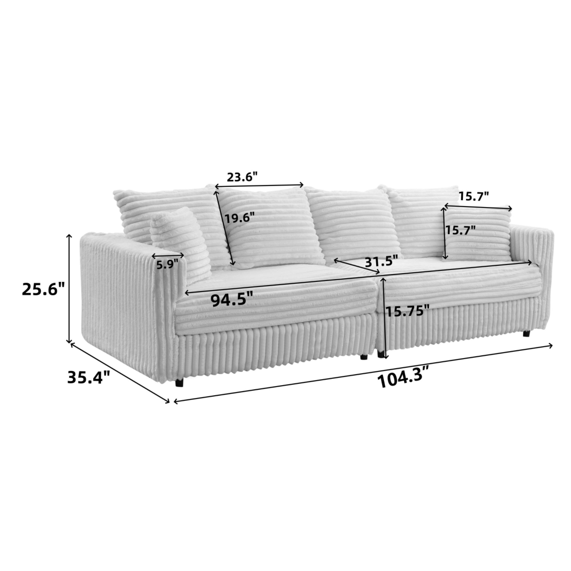 104.3' Plush Corduroy 4-Seat Sofa,Modern Comfy Upholstered Sofa Cloud Couch,Deep Seat Couches with Soft Pillows,Convertible Deep Seat Sofa Lounge Chair for Living Room Bedroom,Apartment,Office