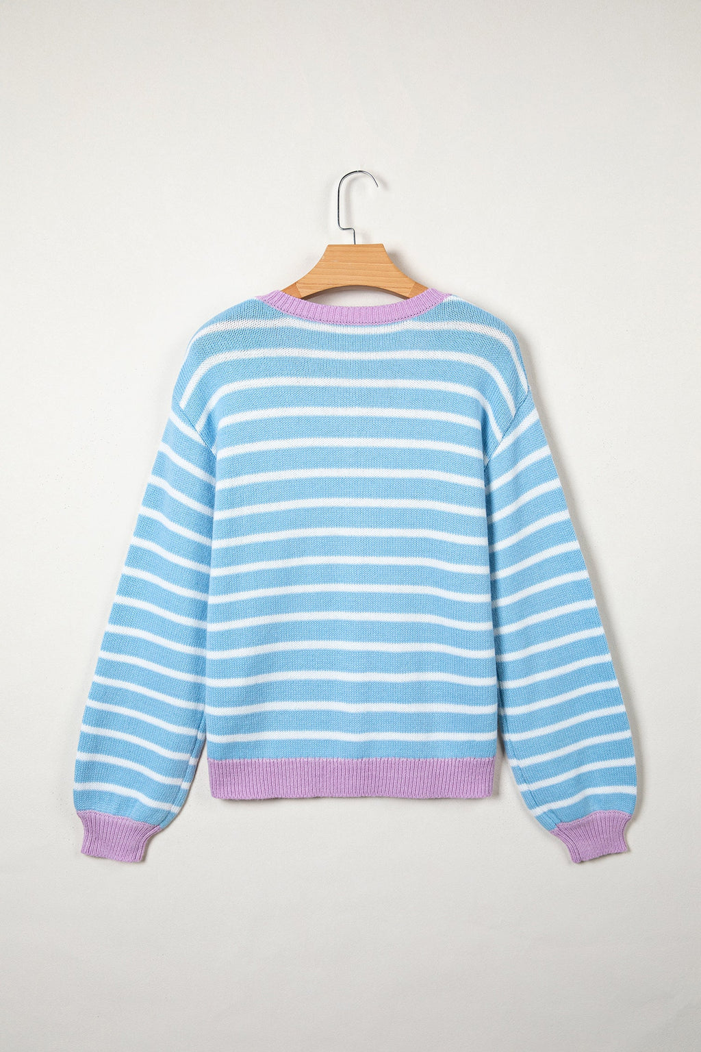 Stripe Long Sleeve Round Neck Open Front Cardigan