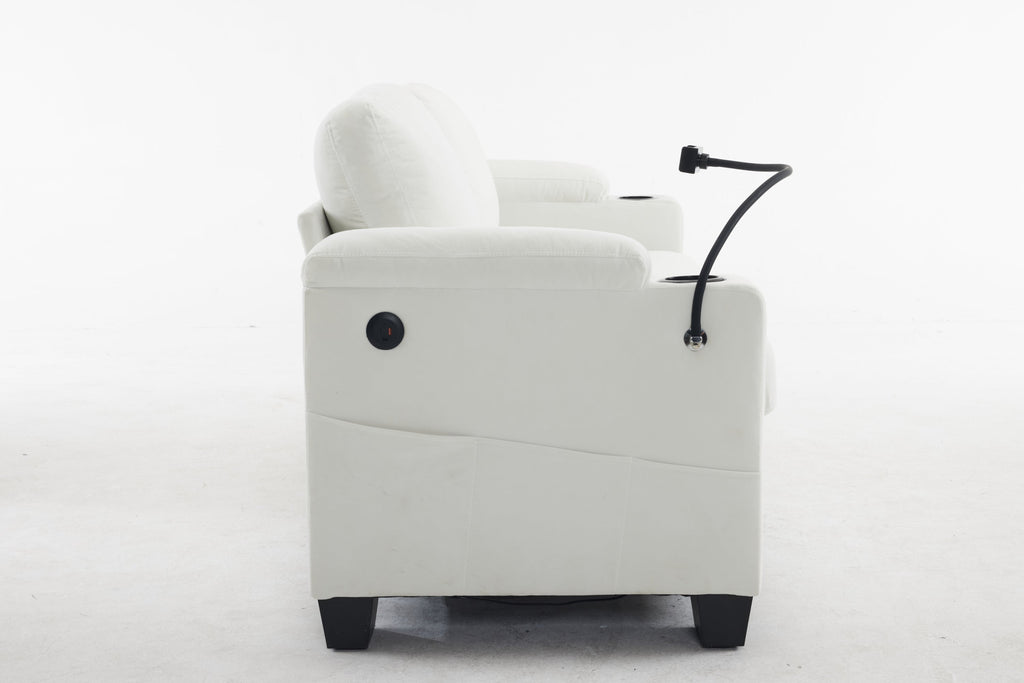 Pull-out sofa bed, chenille material, pull-out queen sofa bed, with USB charging, mobile phone holder, memory sofa, removable and washable cushions, suitable for living room, bedroom, apartment, white