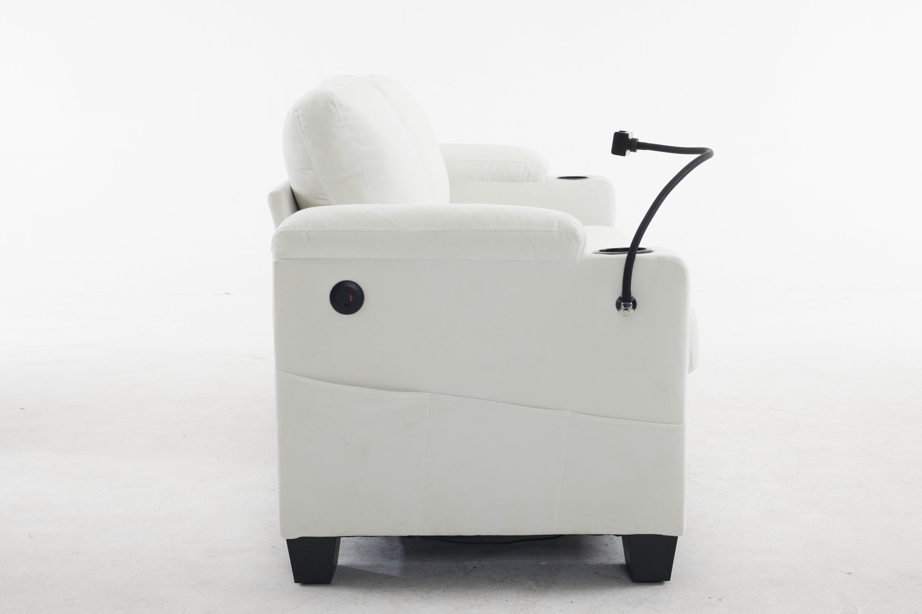Pull-out sofa bed, chenille material, pull-out queen sofa bed, with USB charging, mobile phone holder, memory sofa, removable and washable cushions, suitable for living room, bedroom, apartment, white