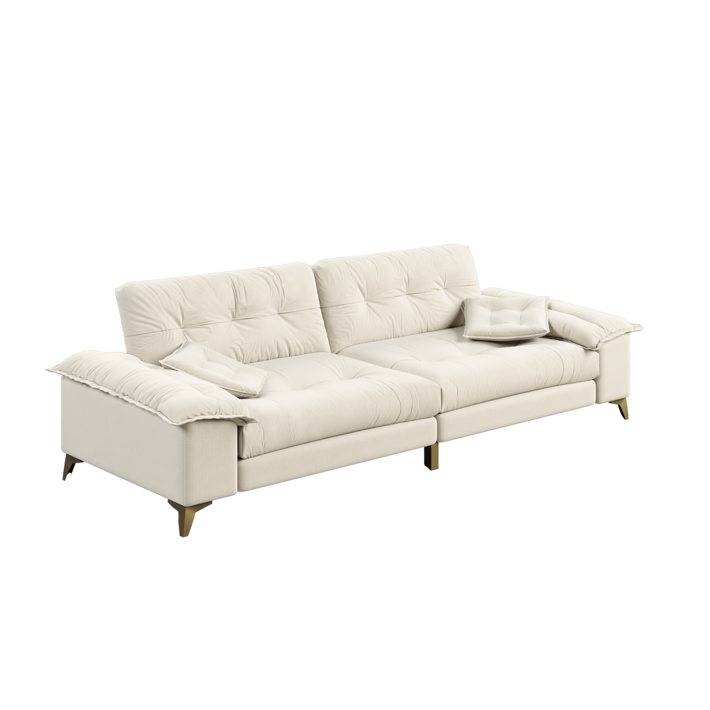 104.7 ' Modern 4-Seat Cloud Sofa with Wide Removable Armrests, Tufted Sofa with Metal Legs,Comfy Chenille Upholstered Couch with 2 Pillows for Living Room,Bedroom,Apartment, Office,Studio,Beige