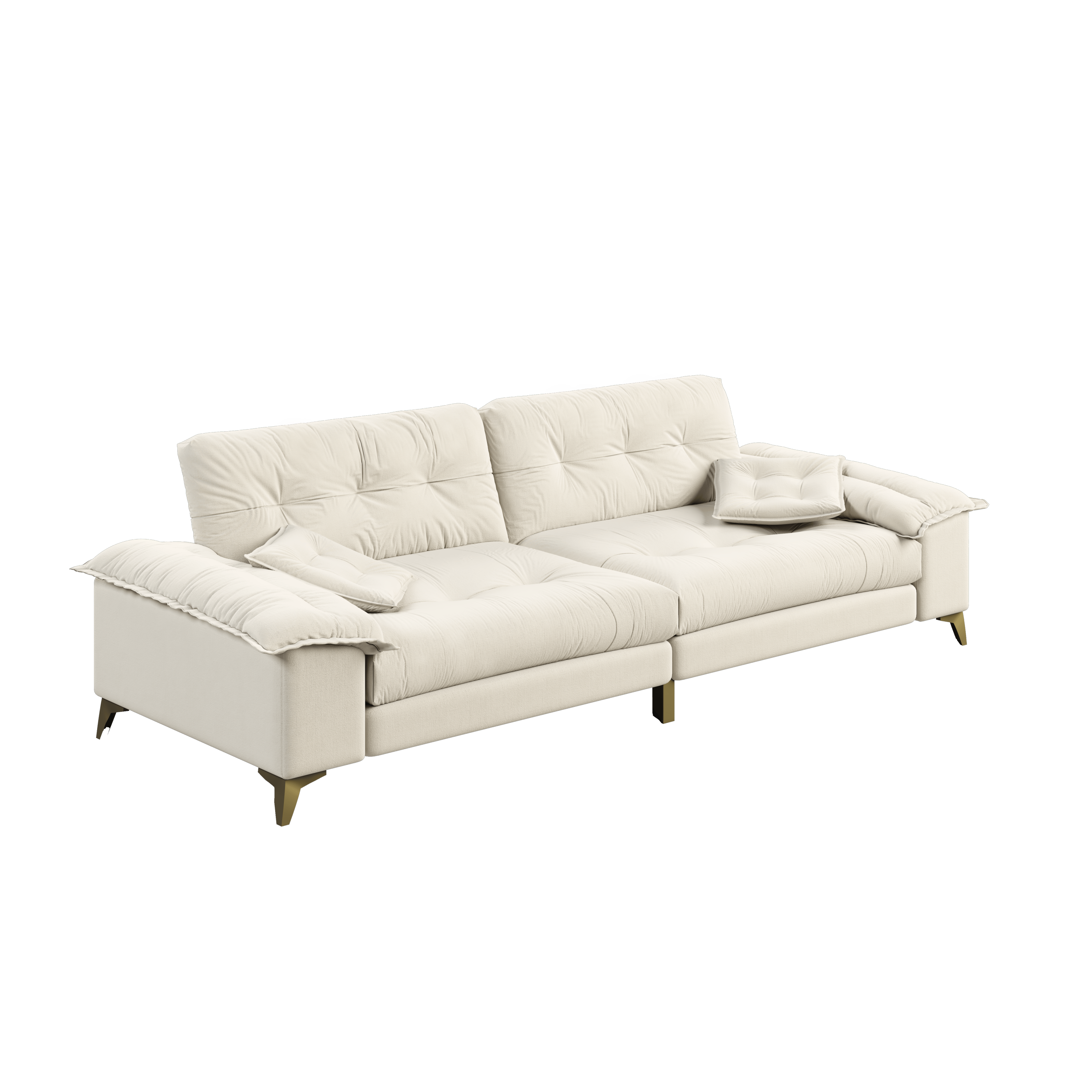 104.7 ' Modern 4-Seat Cloud Sofa with Wide Removable Armrests, Tufted Sofa with Metal Legs,Comfy Chenille Upholstered Couch with 2 Pillows for Living Room,Bedroom,Apartment, Office,Studio,Beige