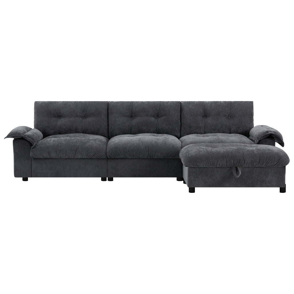 [VIDEO]104*60' Sectional Sofa, L-Shape with Multifunctional Armrest, Dual-Port Charging, Cup Holder, Side Storage Pockets, Movable Storage Ottoman, Unique Tufted Design, Soft Cushion, Chenille,3colors