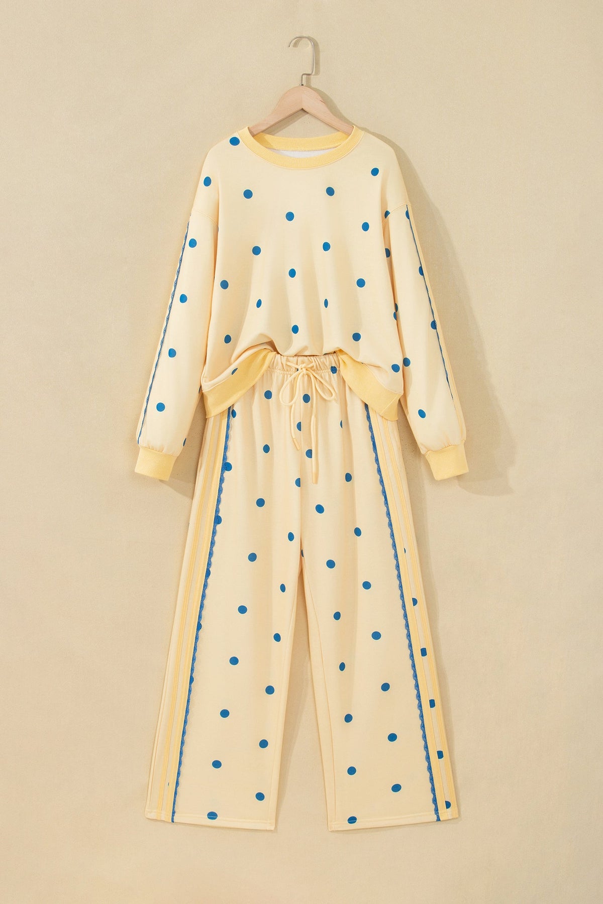 Polka Dot Patchwork Side Stripe Top & Pants Set