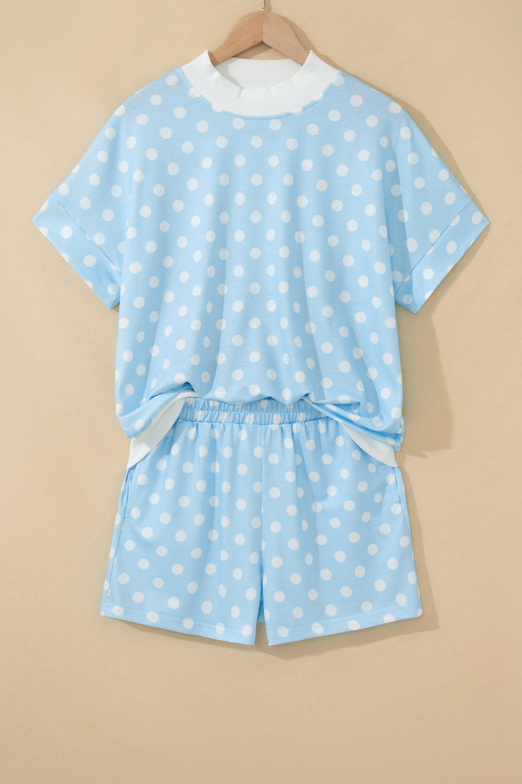 Polka Dot Colorblock Mock Neck & Shorts Set