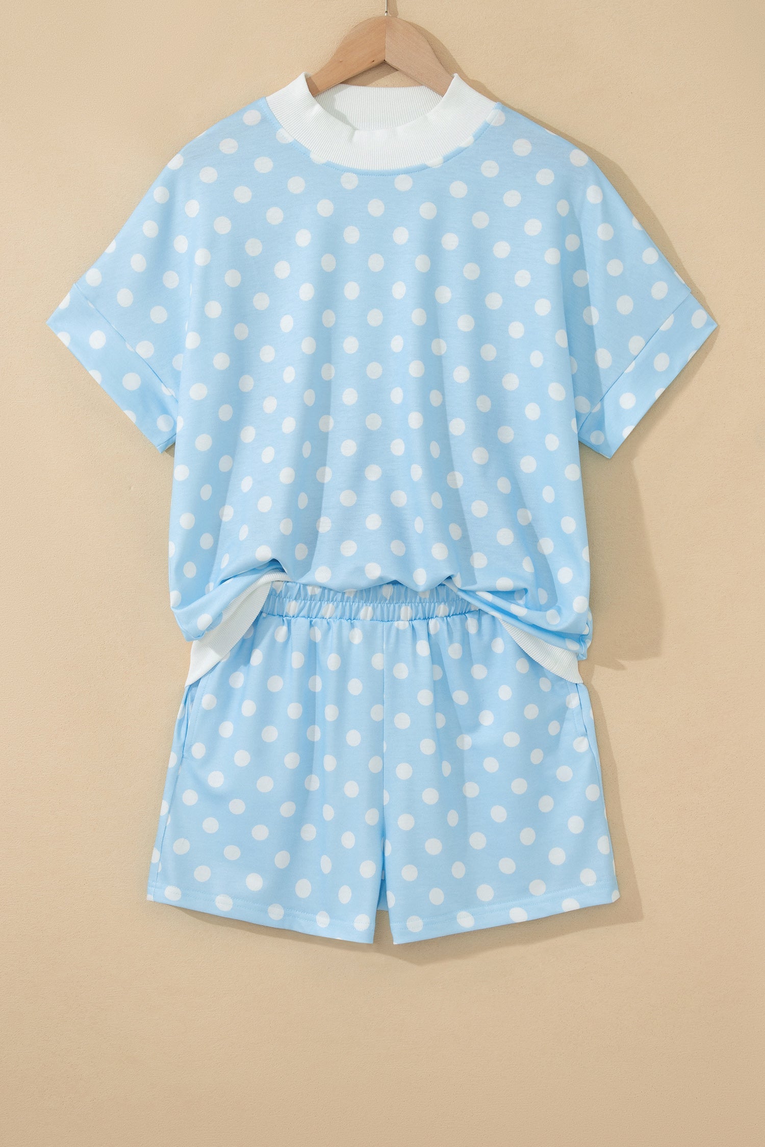 Polka Dot Colorblock Mock Neck & Shorts Set