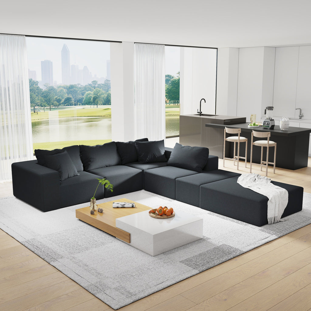 Modern Upholstered Sectional Sofa Couch Set,Modular 132' L Shaped Sectional Living Room Sofa Set With 6 Pillows,Free Combination Sofa Couch for Living Room,Bedroom
