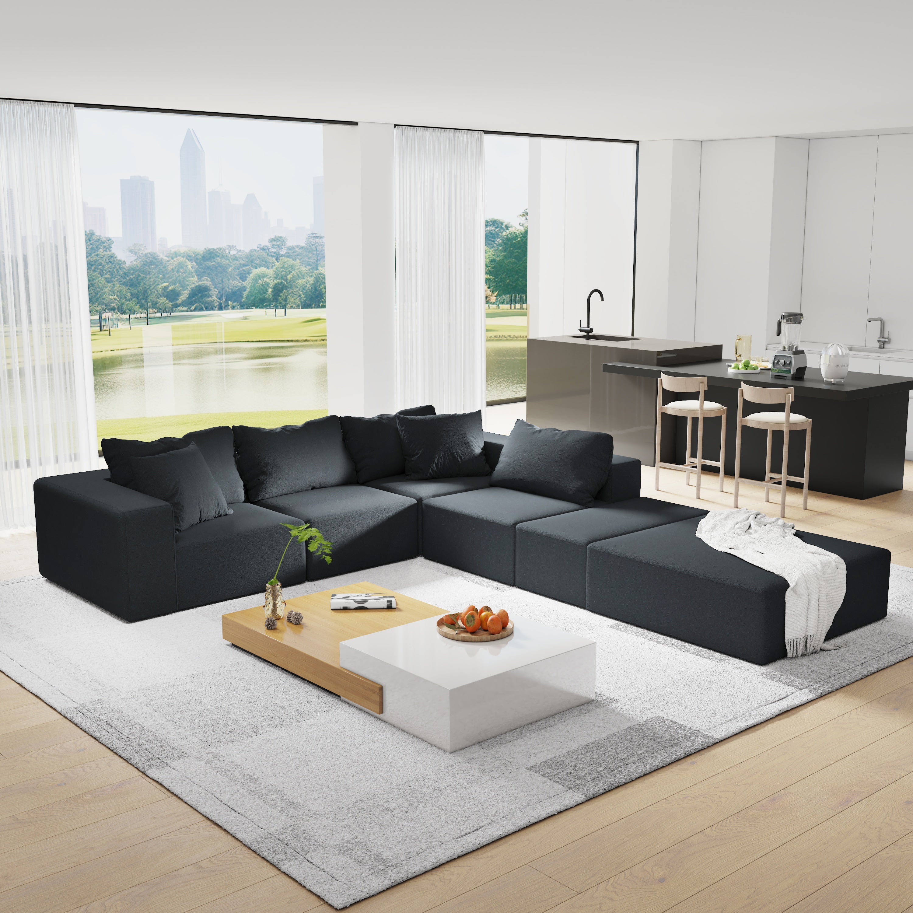 Modern Upholstered Sectional Sofa Couch Set,Modular 132' L Shaped Sectional Living Room Sofa Set With 6 Pillows,Free Combination Sofa Couch for Living Room,Bedroom