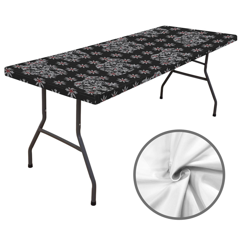 Chinoiserie Christmas Polar Bear Black Elastic Fitted Tablecloth - 72" x 30" (Made in USA)