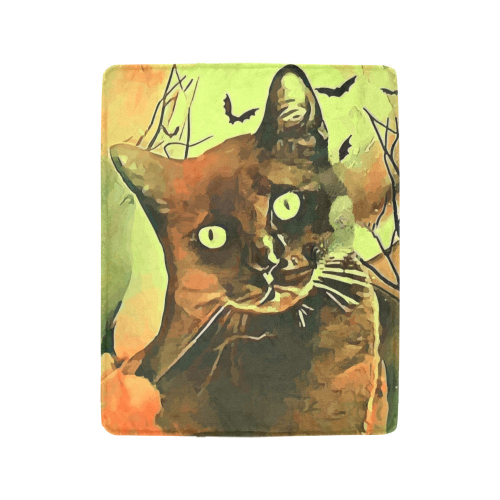 Black Cat with Orange Moon Ultra-Soft Micro Fleece Blanket 40" x 50" (Made in USA)