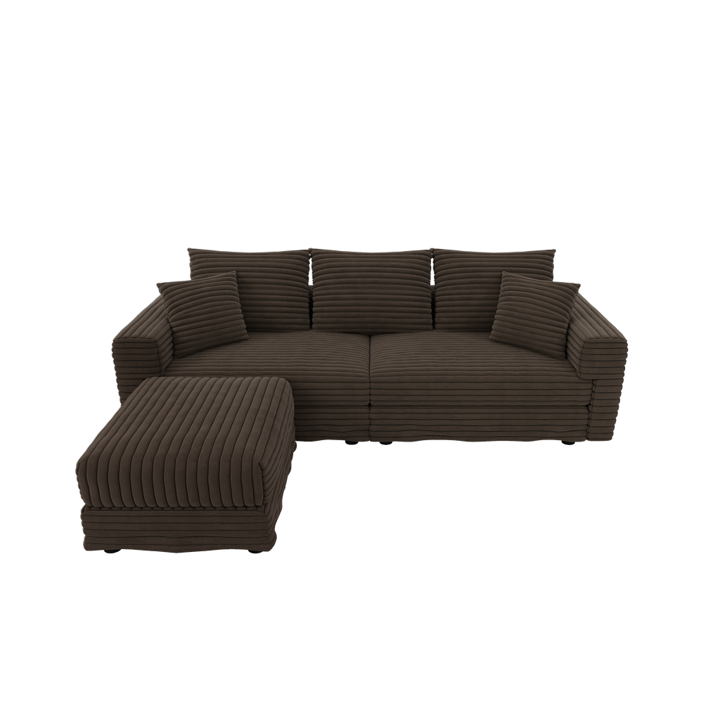 82.7 ' Plush Corduroy 3-Seat Sofa, Modern Comfy Upholstered Sofa Cloud Couch, Deep Seat Couches with Soft Pillows and 1 Ottomans, Convertible Sofa Lounge Chair, for Living Room,Apartment,Office,Camel