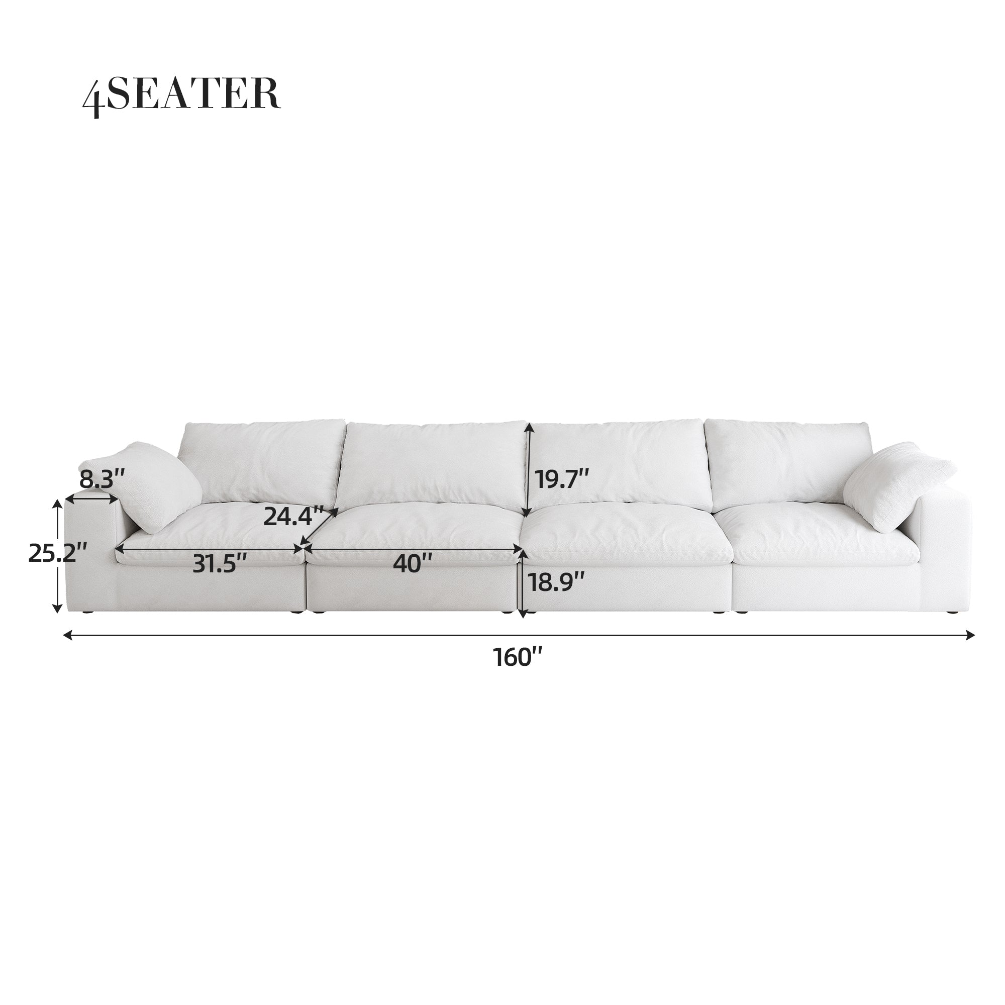 Cloud Modular Sectional Sofa with Thick Cushion 160', Wide 4-Seater Minimalist Sofa Couch,Convertible Couch Deep Seat Couches for Modern Living Room Sofa Sets for Office House 4seaters