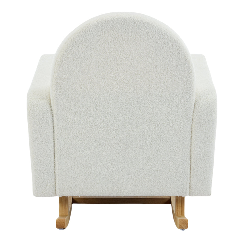 Accent Rocking Chair with Curved Back & Pillow, Ultimate Comfort for Your Home, Teddy Velvet, Cream White