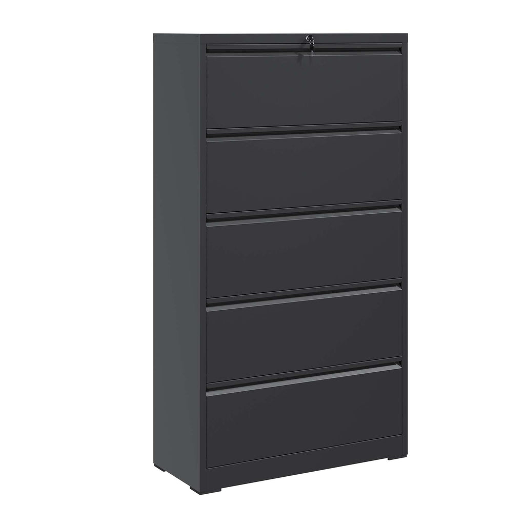 Modern Black 5-Drawer Steel Lateral File Cabinet with Lock for Legal/Letter/A4/F4 Files