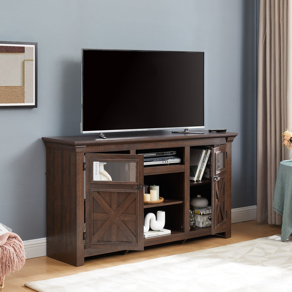 2 Doors Cabinet Farmhouse  Cabinet, Farmhouse TV Stand Barn Design,Modern Farmhouse TV Media Stand, Large Barn Inspired Home Entertainment Console,Espresso, 60.23'W*15.35'D*31.7'H
