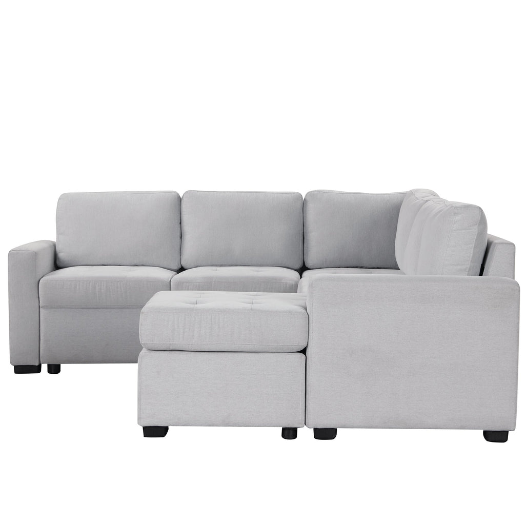 U_Style Sectional Sleeper Sofa with Pull-out Bed and Lounge Chair, USB and Type-C Interfaces, Suitable for Living Room, Office, and Spacious Spaces