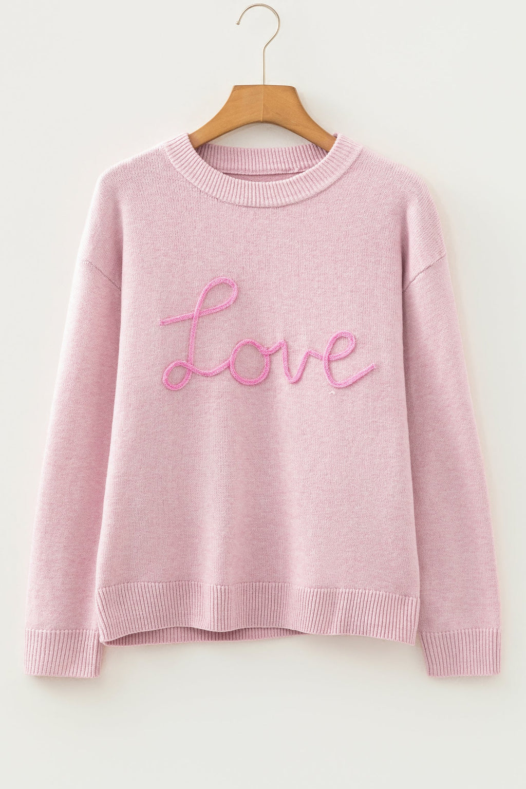 Corded Knit Love Script Graphic Baggy Sweater