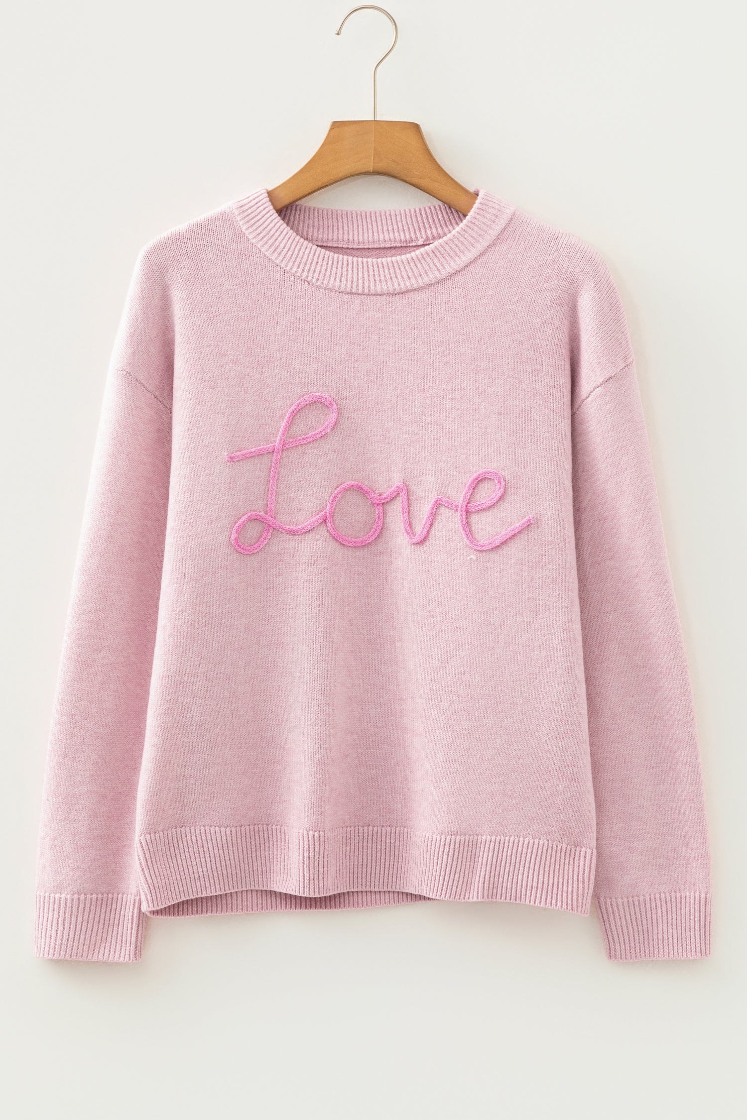 Corded Knit Love Script Graphic Baggy Sweater