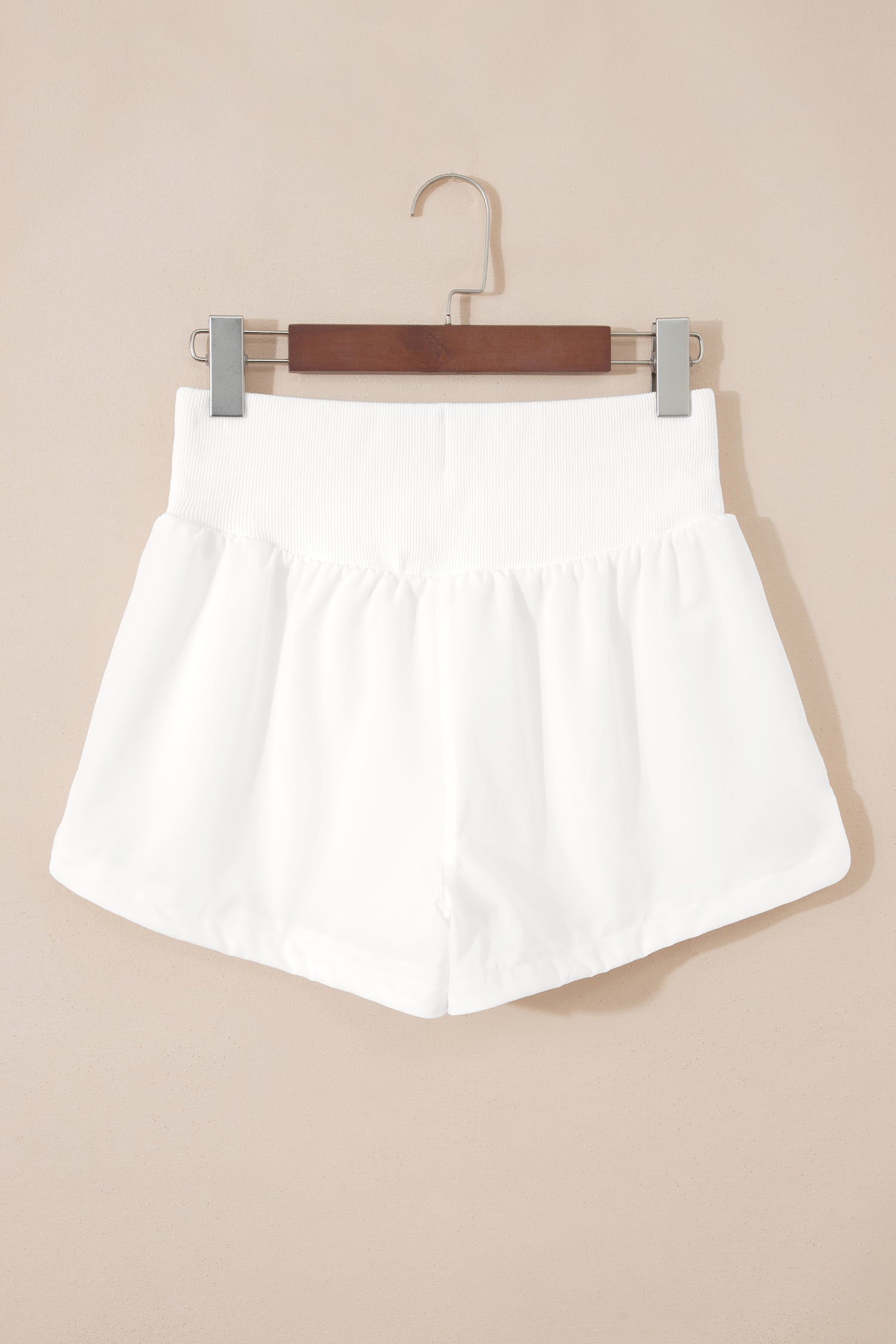 Solid Ribbed Patchwork High Waist Athletic Shorts
