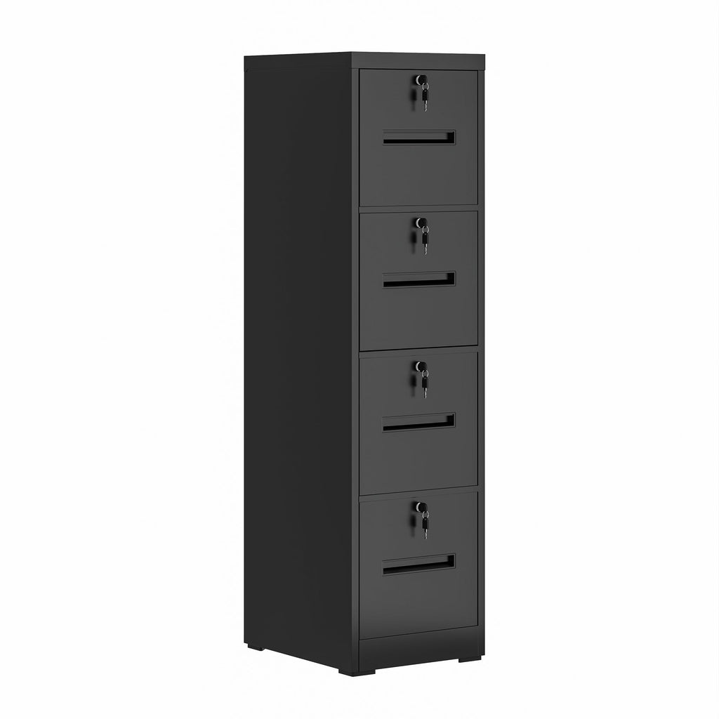 Modern Black 4 Drawer Metal Vertical Filing Cabinets with Lock for Home Office, Steel Construction, Letter/Legal/A4/F4 Size
