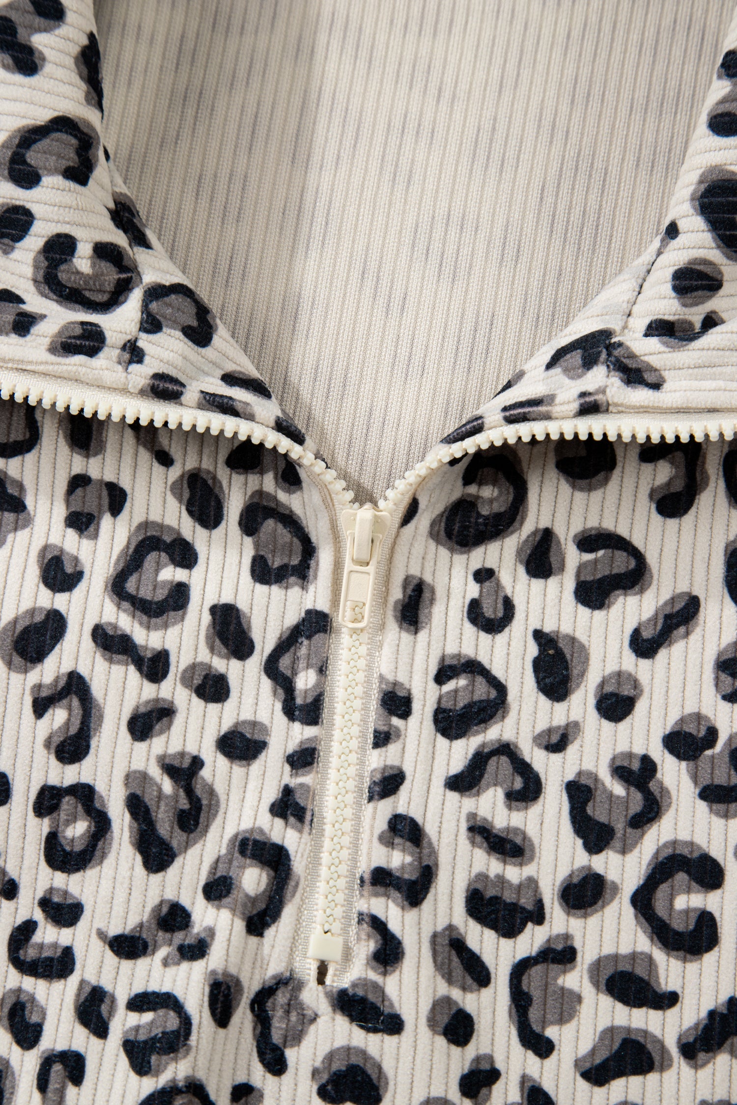 Leopard Corduroy Quarter-Zip Sweatshirt
