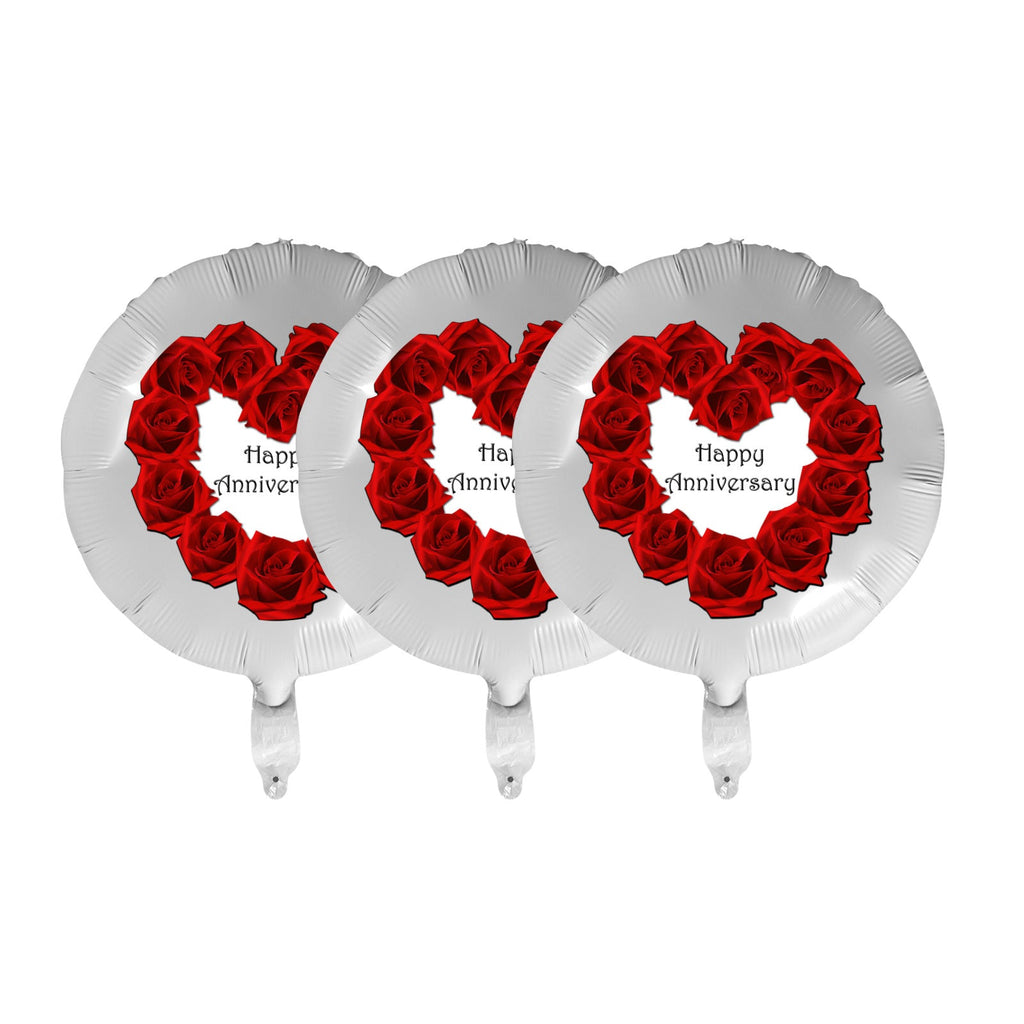 Happy Anniversary with Red Roses 18-inch Custom Aluminum Foil Balloons - Pack of 3 (Made in USA)