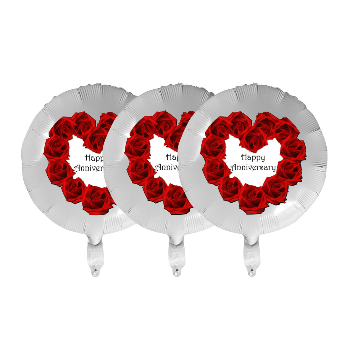 Happy Anniversary with Red Roses 18-inch Custom Aluminum Foil Balloons - Pack of 3 (Made in USA)