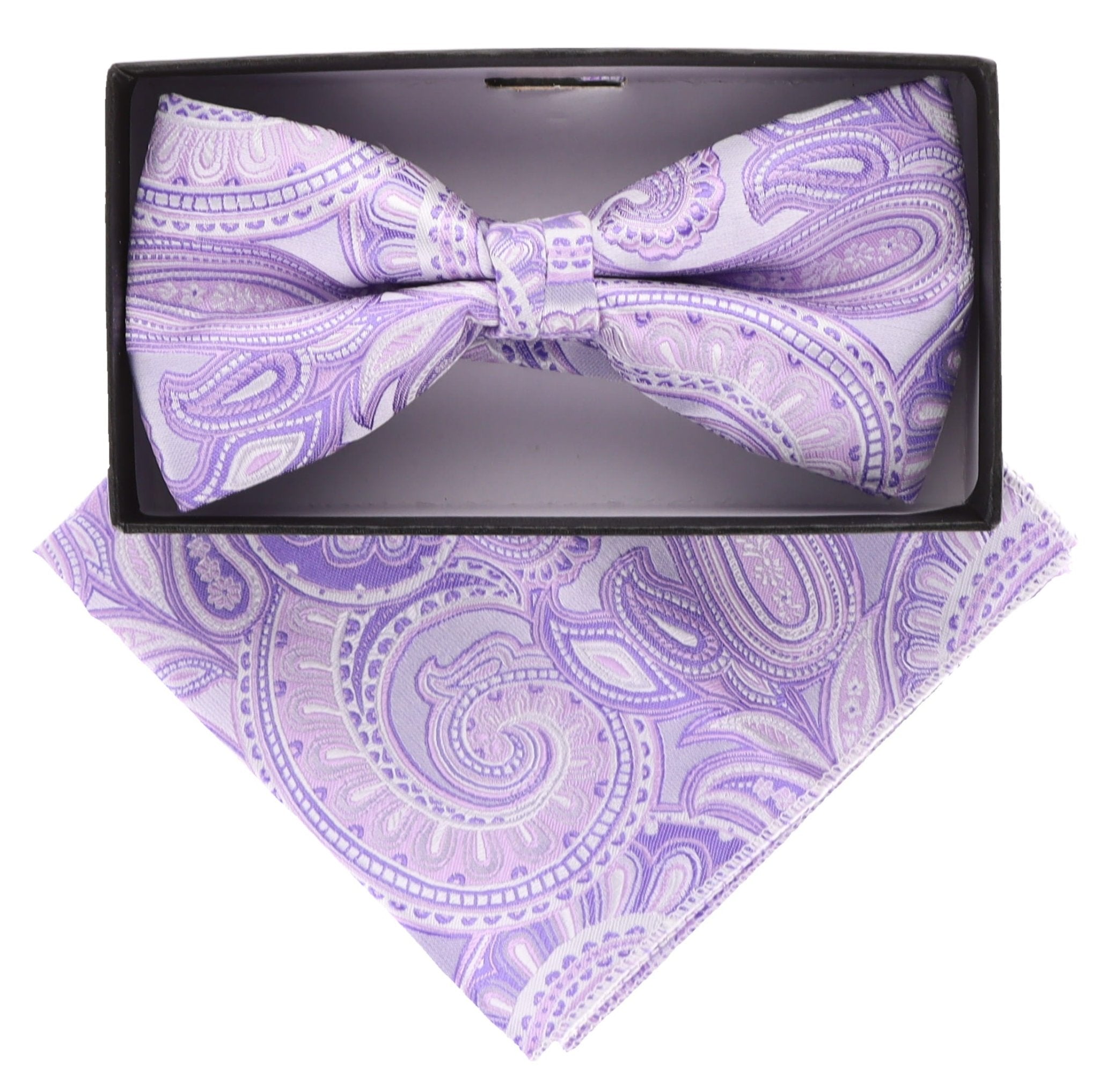 Vittorio Farina Men's Paisley Design Satin Bow Tie & Pocket Square in Gift Box