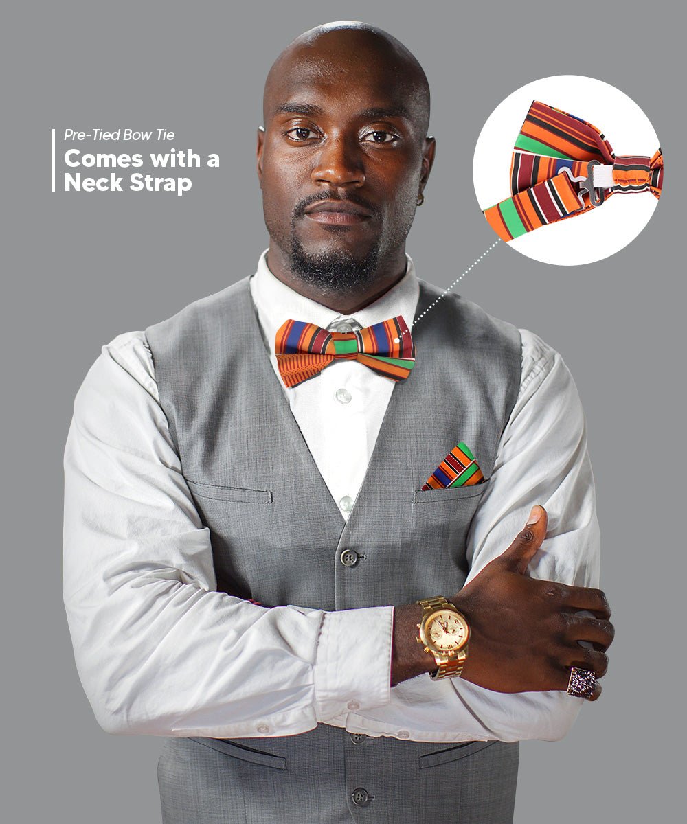 Vittorio Farina Men's Kente Satin Bow Tie & Pocket Square in Gift Box