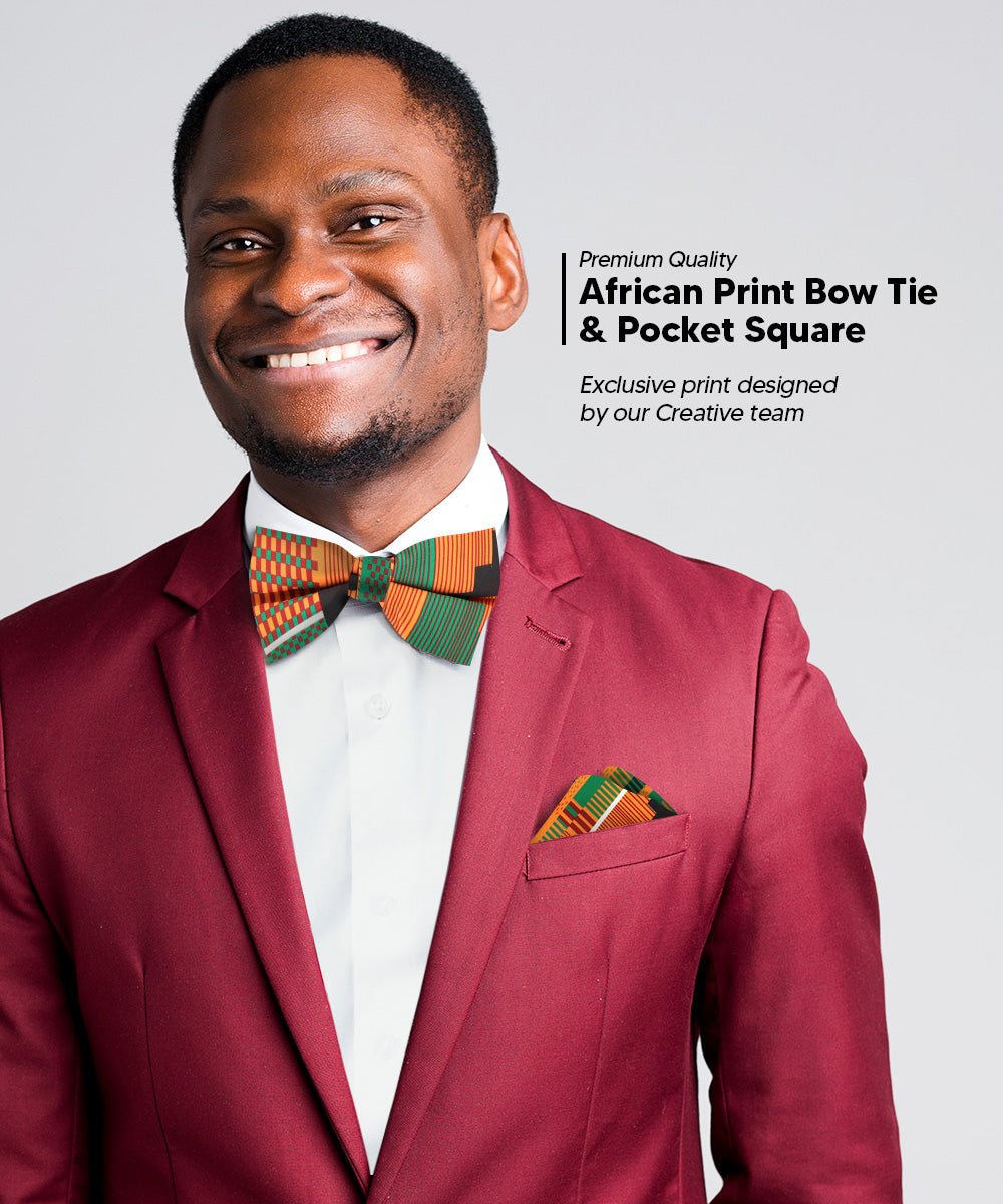 Vittorio Farina Men's Kente Satin Bow Tie & Pocket Square in Gift Box