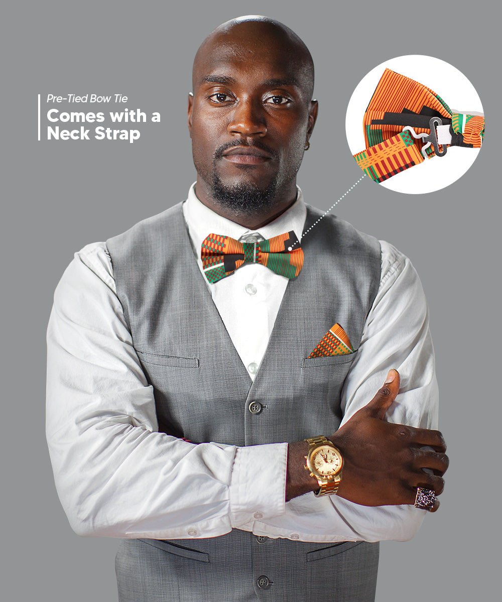Vittorio Farina Men's Kente Satin Bow Tie & Pocket Square in Gift Box