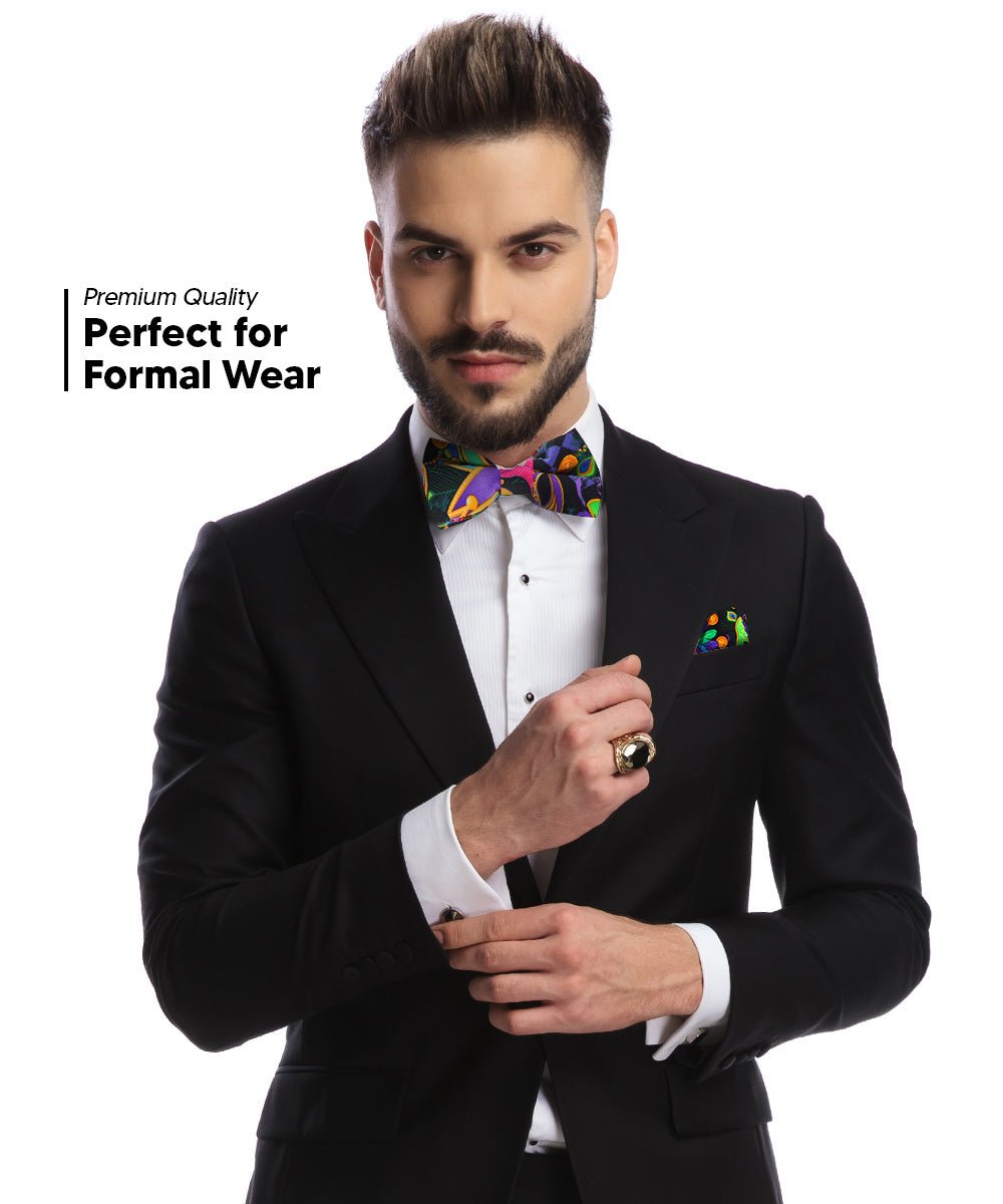 Vittorio Farina Men's Mardi Gras Satin Bow Tie & Pocket Square in Gift Box