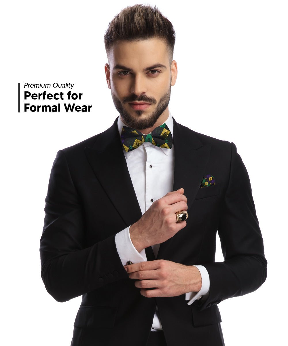 Vittorio Farina Men's Mardi Gras Satin Bow Tie & Pocket Square in Gift Box