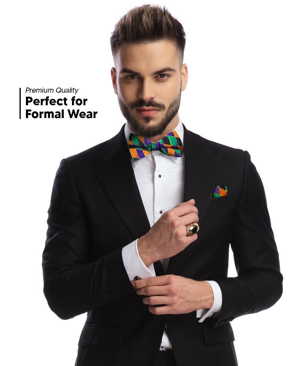 Vittorio Farina Men's Mardi Gras Satin Bow Tie & Pocket Square in Gift Box